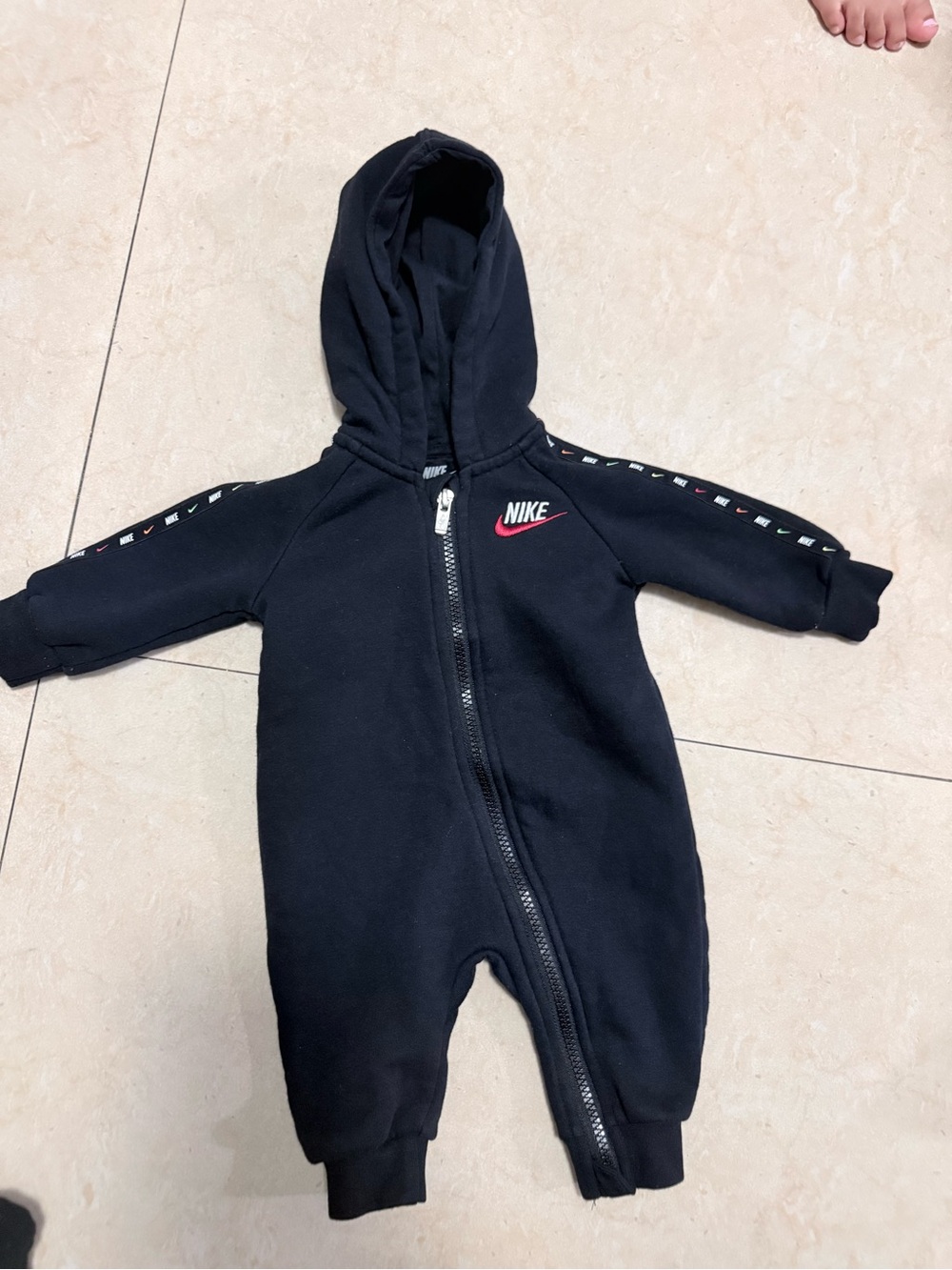 Nike Black Hooded Baby One-Piece with Swoosh Detail